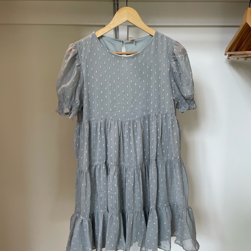 Glam Light Blue Mini Dress with Polka Dots